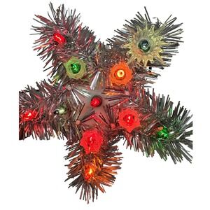 VTG Christmas Tree Topper Star Silver Tinsel Multi Color Lighted Holiday Decor